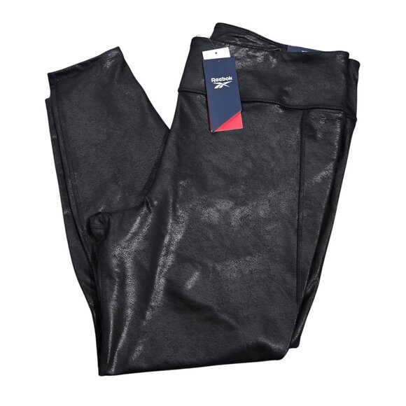 Reebok Pants - NWT | Reebok Lux High-Rise Faux Leather Crackle Finish Tights | 2X / 18-20W
